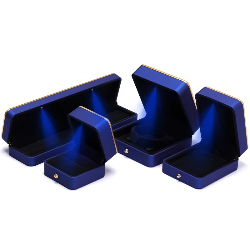 High Quality Custom Plastic Spray Painted Led Jewelry Box Square Luxury Necklace Ring Light Blue Jewelry Packaging Box H974bb645a71b482f94c9813c00f54311E