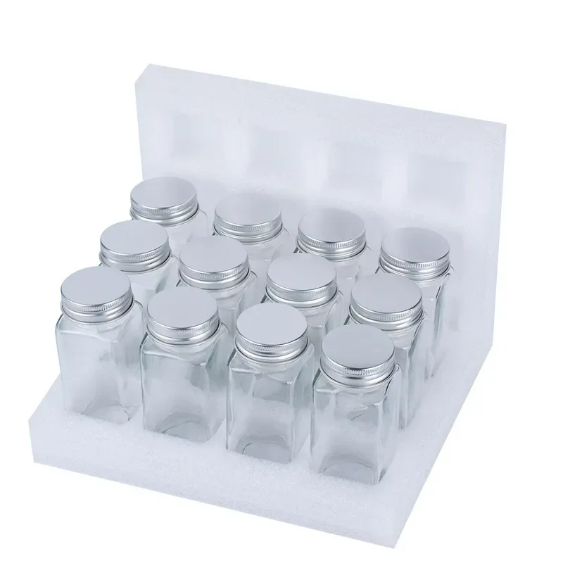 Portable 12/24PCS glass spice jars 120ml square spice Bottles with