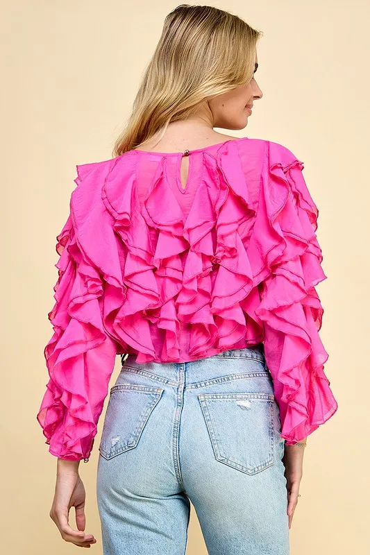 Autumn Tencel Blouse, Romantic Ruffled Cropped Top-suitable For Relaxed Parties And Everyday Wear - Image 5