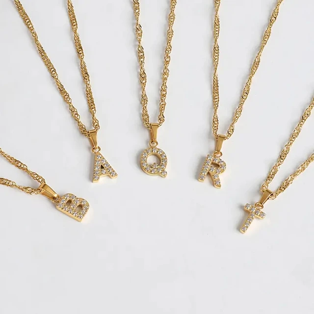 Dainty 26 Initial Pendent Necklace with Stainless Steel Alphabet Letters Strand Type Chain