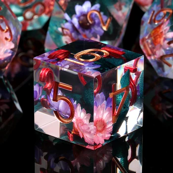 Custom DND Dice Set D20 Handmade Sharp Edge Dice 7 Piece RPG Dice Game for D&D Dungeons and Dragons (Flower)