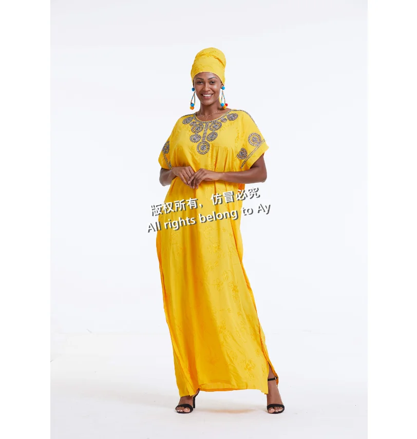 Top Selling African Cotton Dresses Abidjan Embroidered Abaya Dress