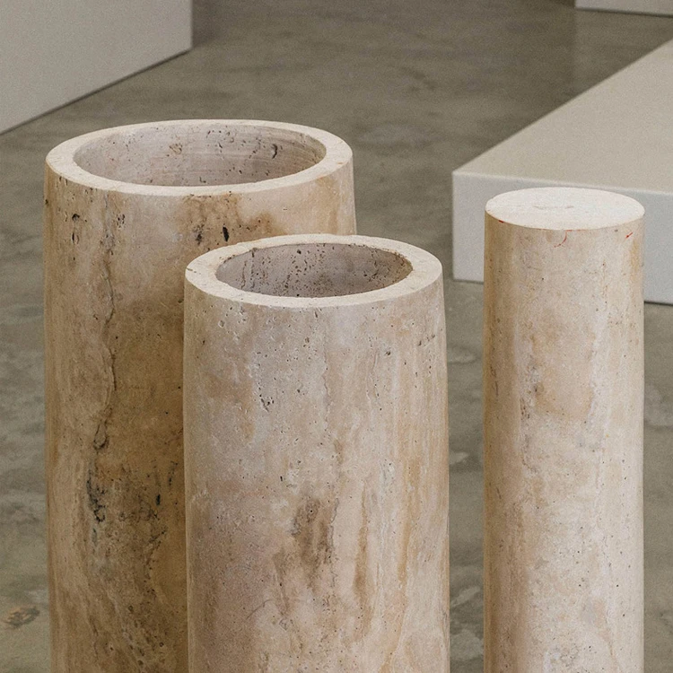Travertine Stone Columns Tables Luxury Home Villa Hotel Roman Beige Marble Coffee Table Cafe Antique Tables