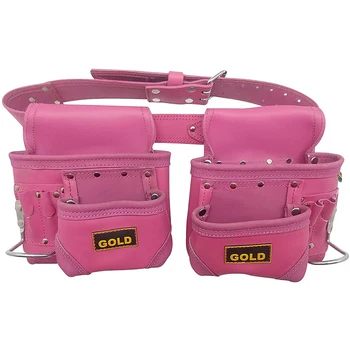 Thicken PU Leather Lady Tool Belts Builders Holder 11 Pockets Tool Waist Pouches Bag Women Pink Tool Belt