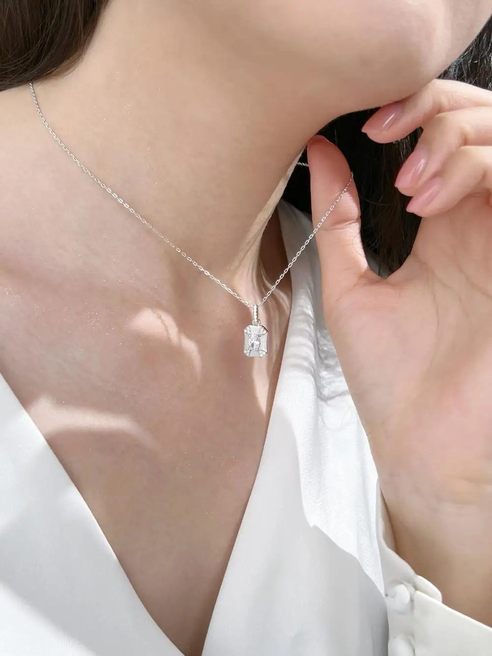 KAKODIY High Quality Lady's 925 Sterling Silver Women's Jewelry Square Zirconia Necklace detail 6