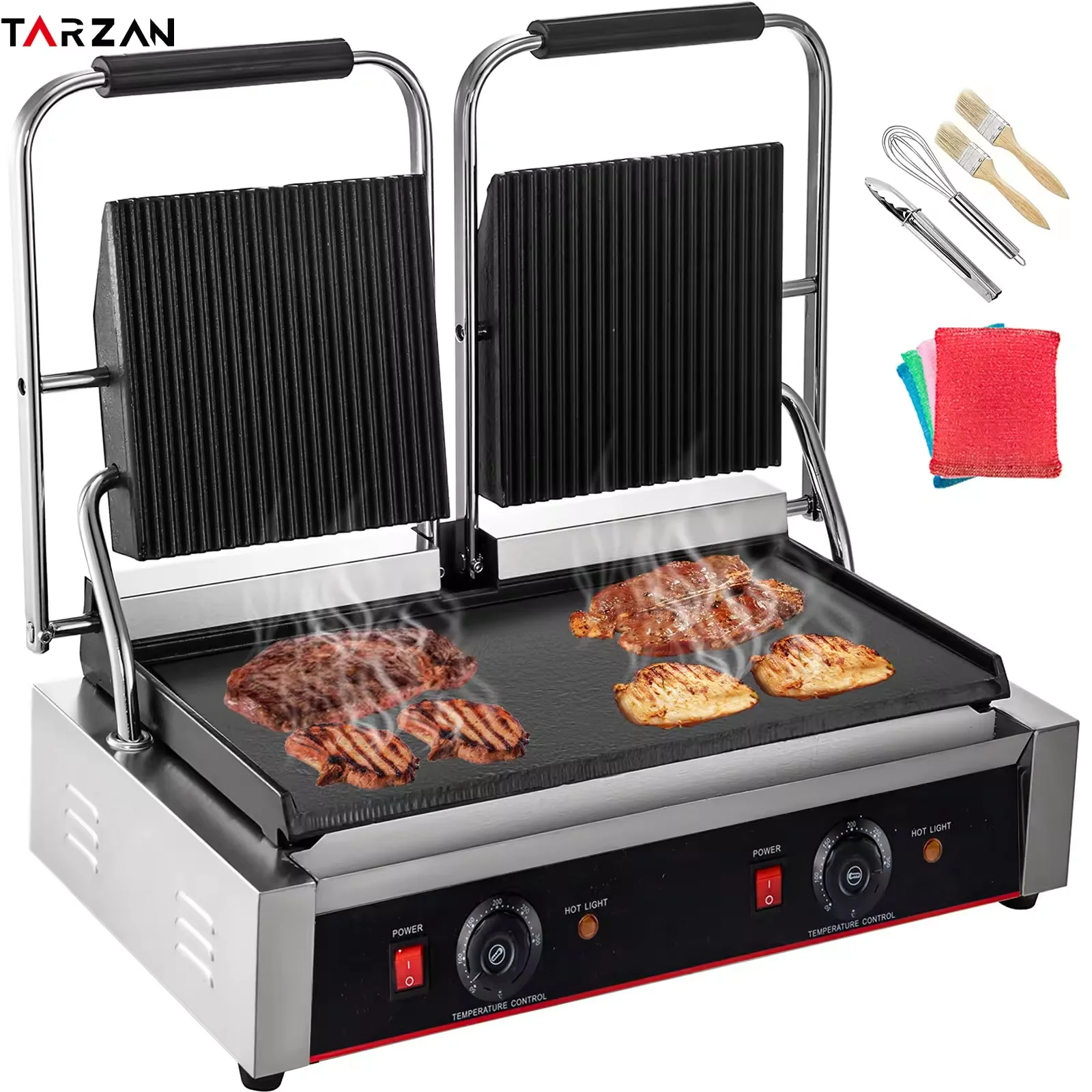 Commercial Stainless Steel Electric Panini Press Grill with Sandwich Maker Down Flat Contact Grill and Griddle Smokeless