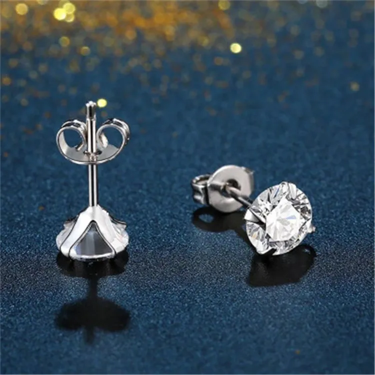 Minimalist Simple Funky Women Men 925 Sterling Silver Diamond Zircon Stud Earrings