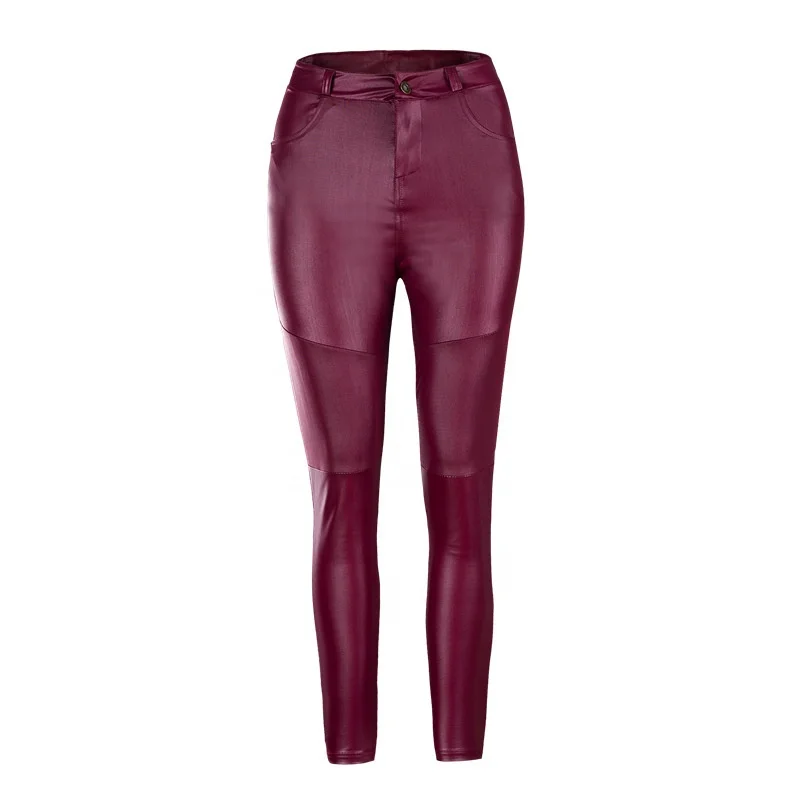 Quality Women Trousers Clothing High Waisted Skinny Stretch Pencil PU Leather Pants