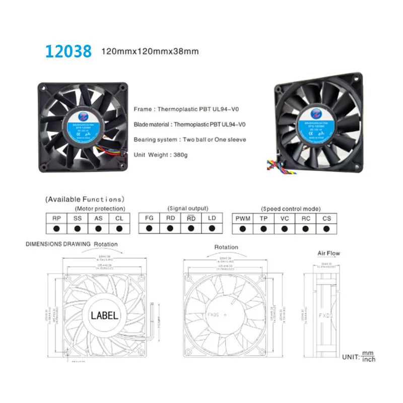 Мощный тихий вентилятор 12038 120x120x38 мм 12 см 120 мм DC 12 В Вентилятор охлаждения ac