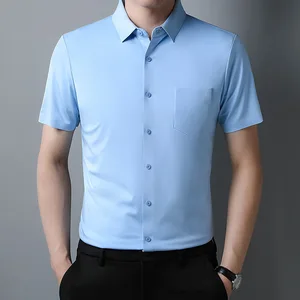 Men's Short-sleeved Shirt Pure Color Open Collar Cardigan for Summer Short Casual Shirt with Pockets for Men's Half Sleeves