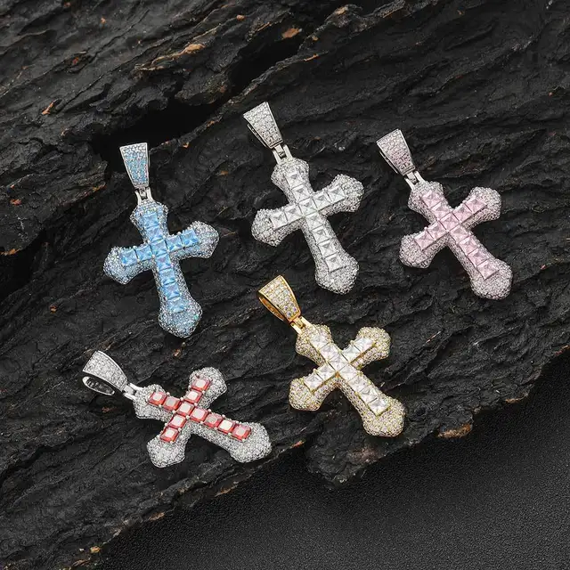 European and American personality color zirconium cross necklace male hop full zircon pendant border jewelry female