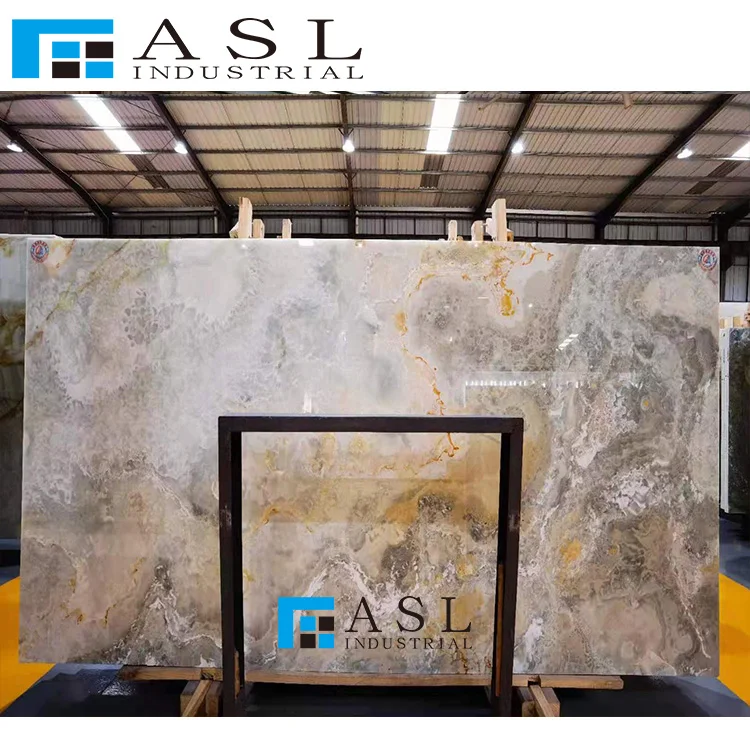Highly polished blue onyx stone green tiles gold royal onyx panel onice marble kwartsiet floor blue ice onyx panel