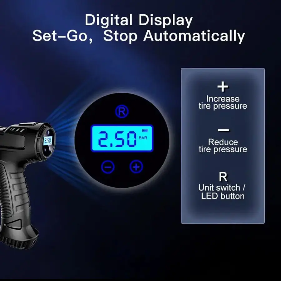 Dc12V Portable ABS Car Tire Inflator Handheld Digital Air Compressor Emergency Light Tire Pressure Monitor for - view 6
