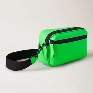 Custom Logo Low MOQ Pebble Leather Neon Green Zip Crossbody Shoulder Messenger Bag for Men