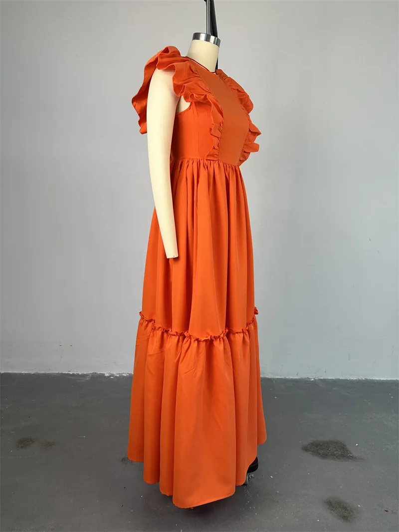 European and American Summer Dresses Women Casual Elegant Ruffle Short  Sleeve O-Neck A-line Long Maxi Dress for Ladies| Alibaba.com