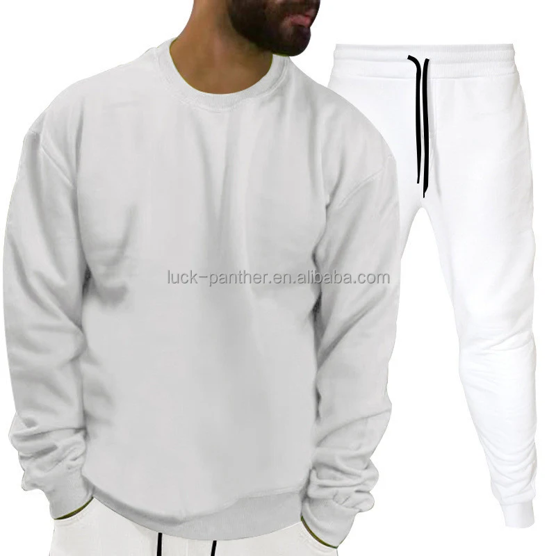 Men's Casual Cotton Color Solid Set 2 Piece Summer Tracksuit Set Plain Crew Neck