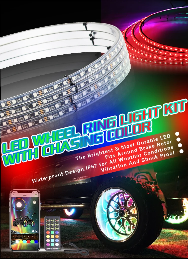 SINGLE side Beatto 15.5inch RGB LED Wheel Ring Light Kit Bluetooth Control w/Turn Signal and Braking Function-4PCS 
