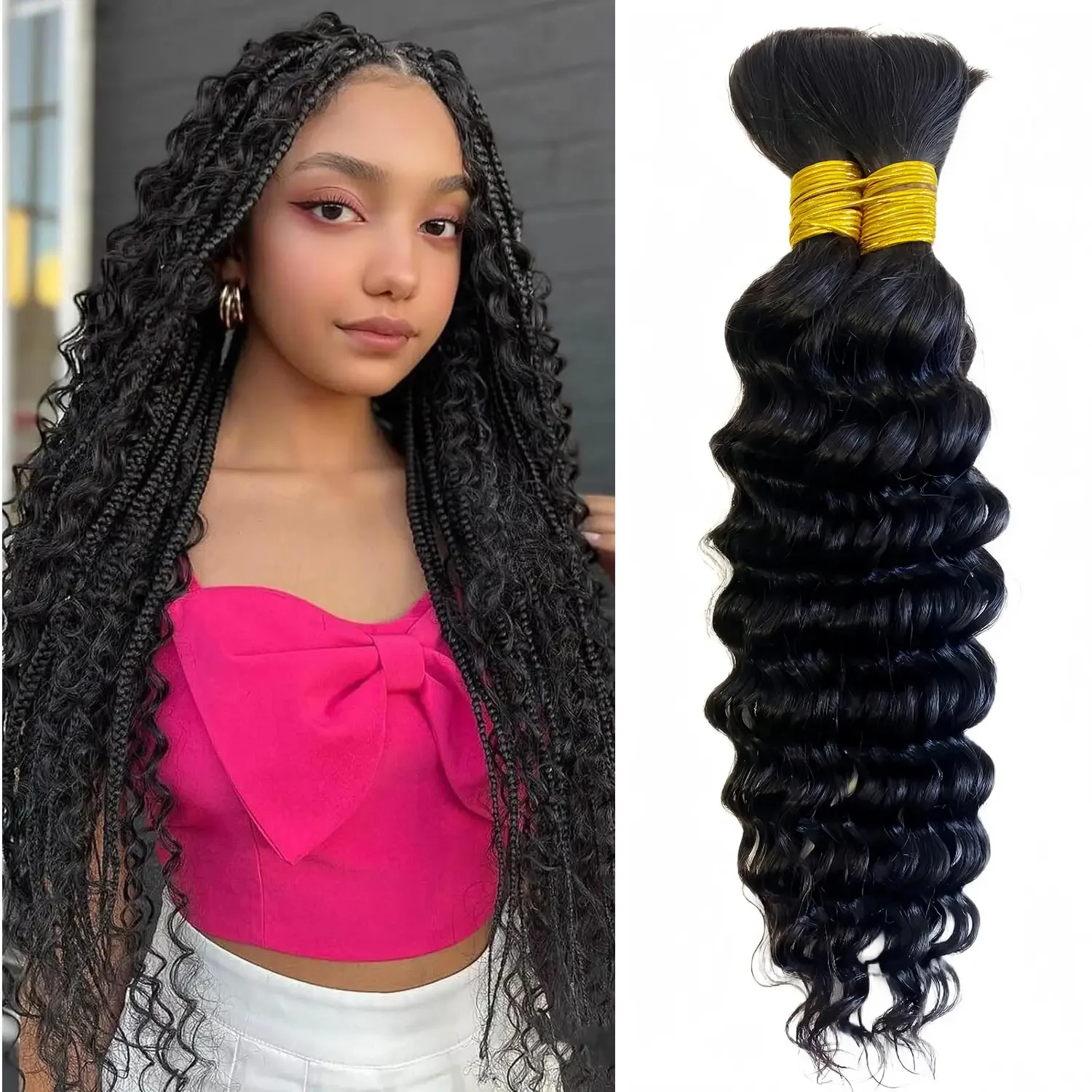 Deep Wave Echthaar Bulk Bündel Natürliches Schwarz Remy Haar Weberei_voghion.com