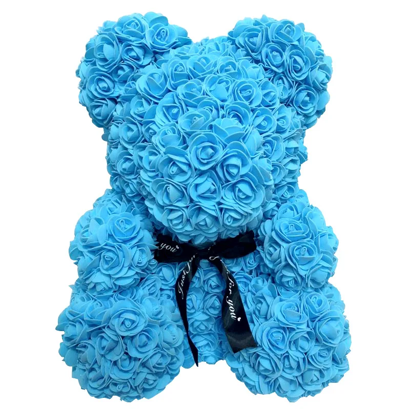 Custom Artificial Flower Teddy Rose Bear with Gift Box 40cm 30cm - Main Image