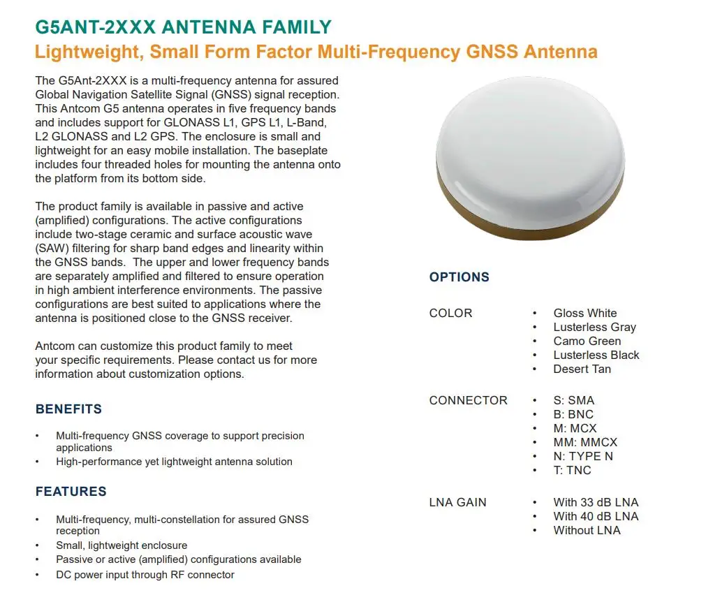High Performance GNSS RTK Antenna G5ant2a4s1