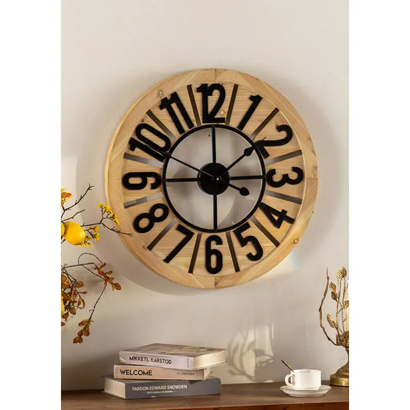 European Modern Creative Map Pattern Wall Clock Big Large Wooden Crafts Wall Hanging Contemporary Wall Mounted Clock
