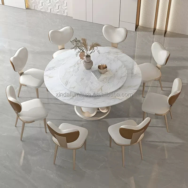 Custom Modern Marble Top Round Dinning Sets 8 Seater Wooden Dining