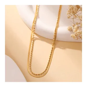 2026 Stainless Steel Simple Sense Flat Bone Beads Double Layers Snake Chain Fashionable Link Chain Necklace for Gift