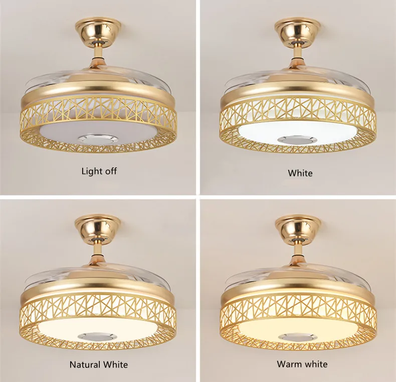 Ceiling fan Lights led Dimmable Chandelier Retractable fan with Remote control 42 inch ceiling fans for dining room/bedroom