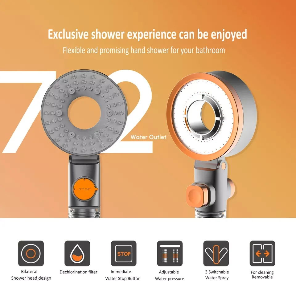 Handheld Shower Head with PP Cotton Filter & Adjustable Pressure