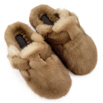 Brown Mink Fur Slides Real Fur Slides Fur Slippers Fluffy 