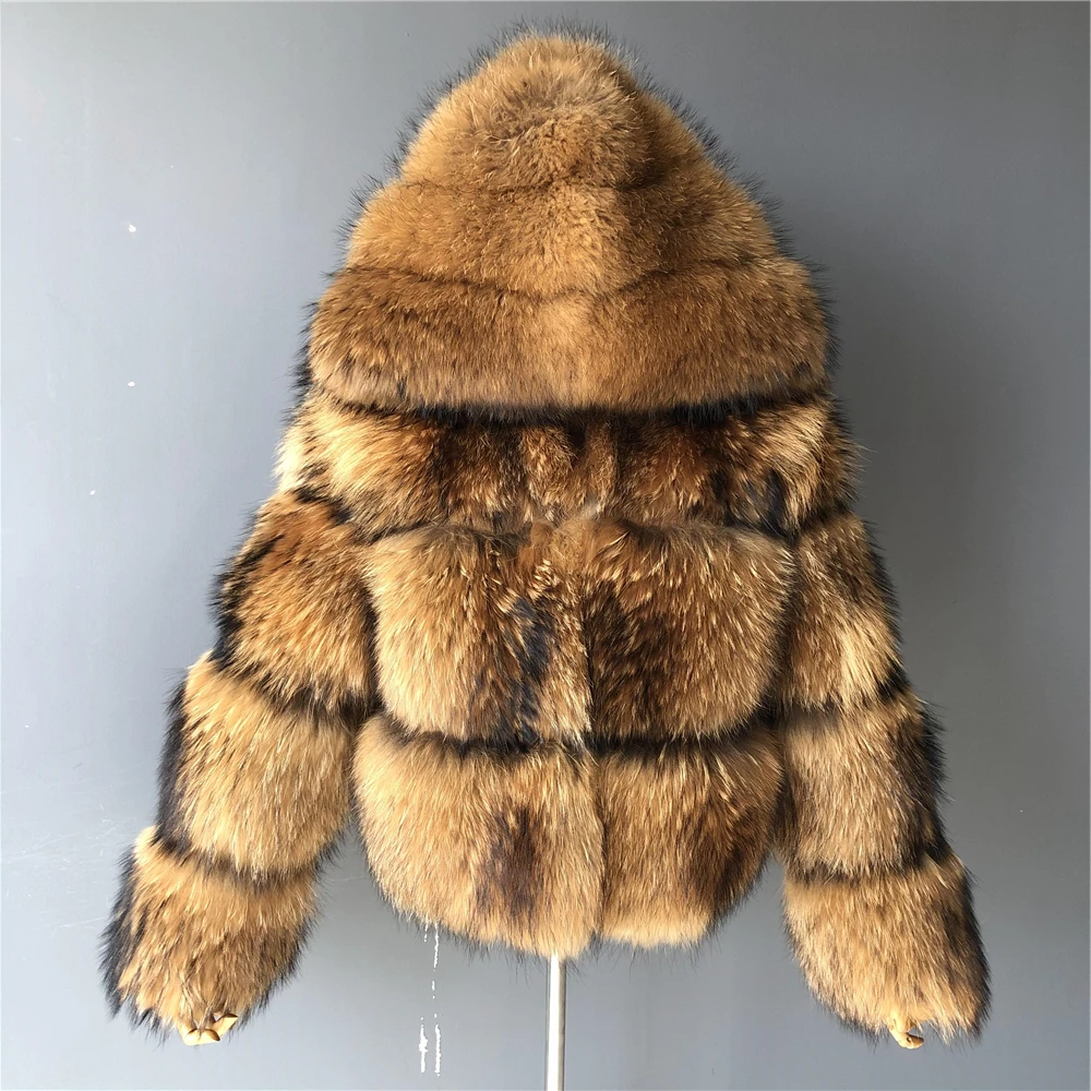 High Quality Soft Thick Warm Big Block Real Raccoon Fur Overcoat Fluffy ...