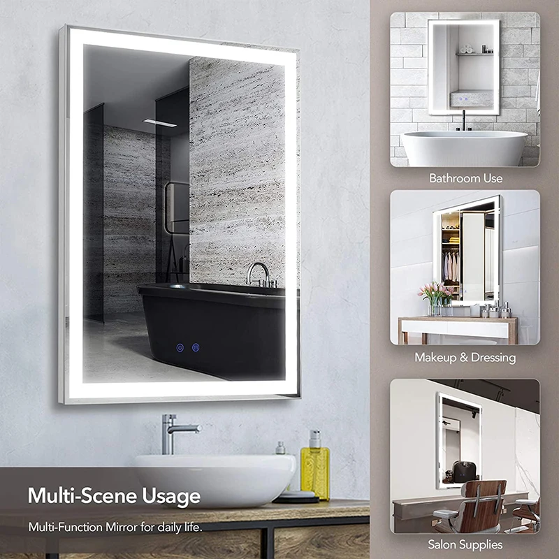 High Quality Smart Magic Touch Screen  Large Wall Mirror Modern Led  Bathroom Mirror Temp for Hotel