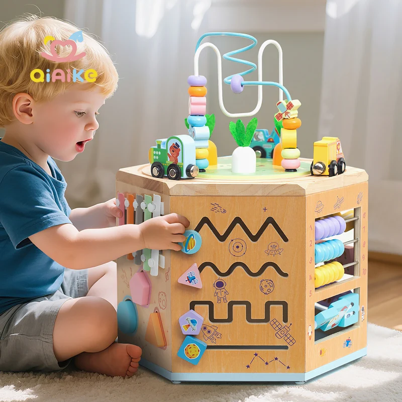 Toyiau baby amrywiol swyddogaethol: cwareli beidiau coed, bocs gwerthfawr, ciwb gweithgarwch gynnar i baby, toyiau addysgol.