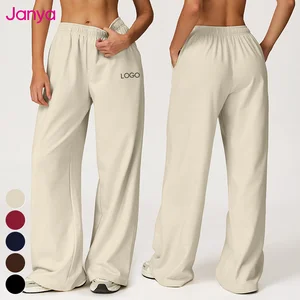 Janya Women's Lounge Joggers Sweatpants Casual Elastic High Waist Sports Pants Side Pockets Loose Straight Wide Leg Sweatpants
