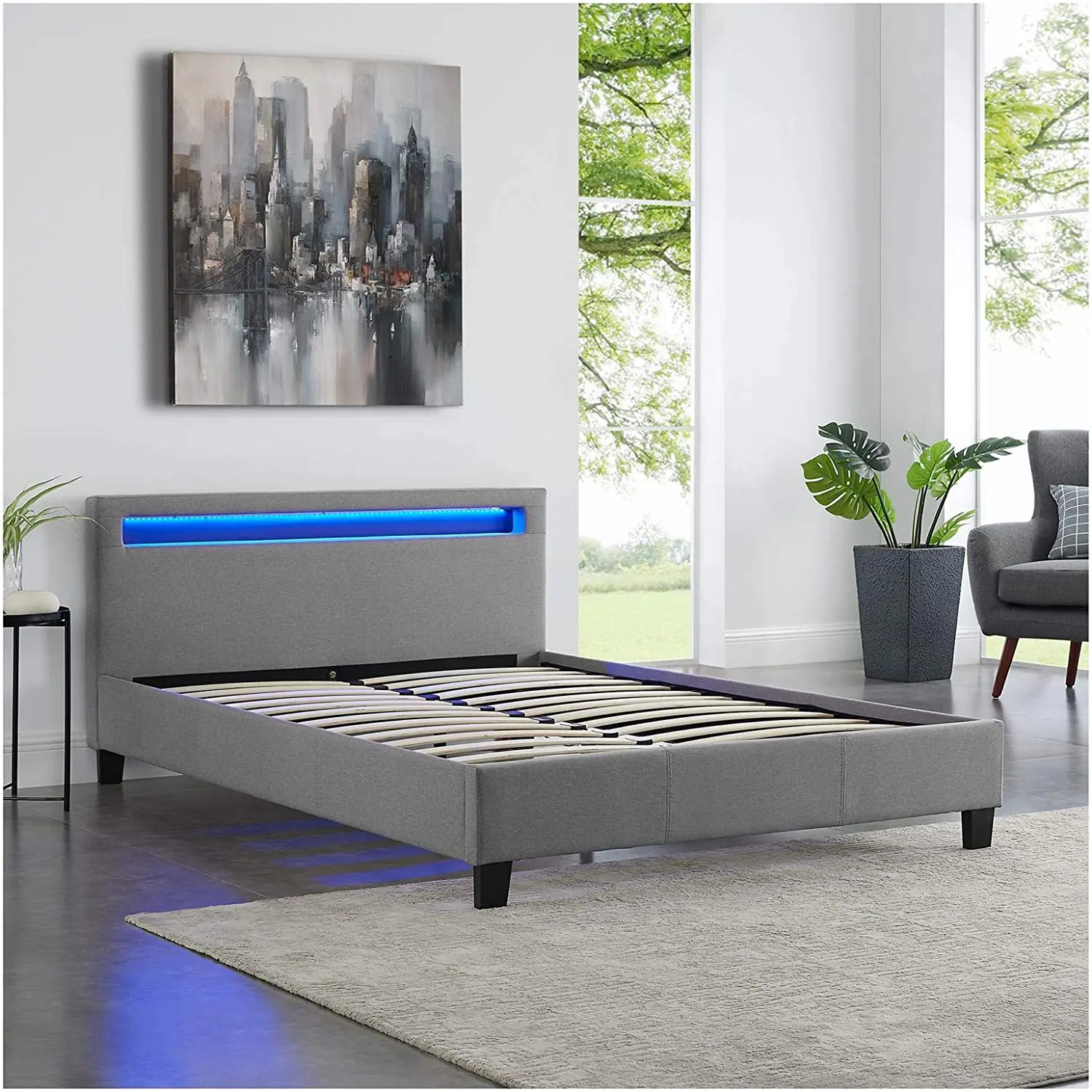 Customized Modern Design LED Light 5 Color King Bed Frame Infrared Red Full Size White Pu Leather Soft Led Bed