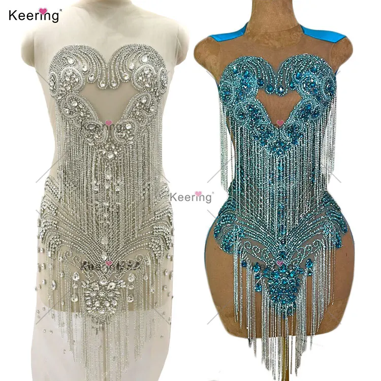 WDP-620 Keering 2025 Prom Newest Design Love Shape Rhinestone Applique With Two Rows Rhinestone Chains Bodice for Garment Dress