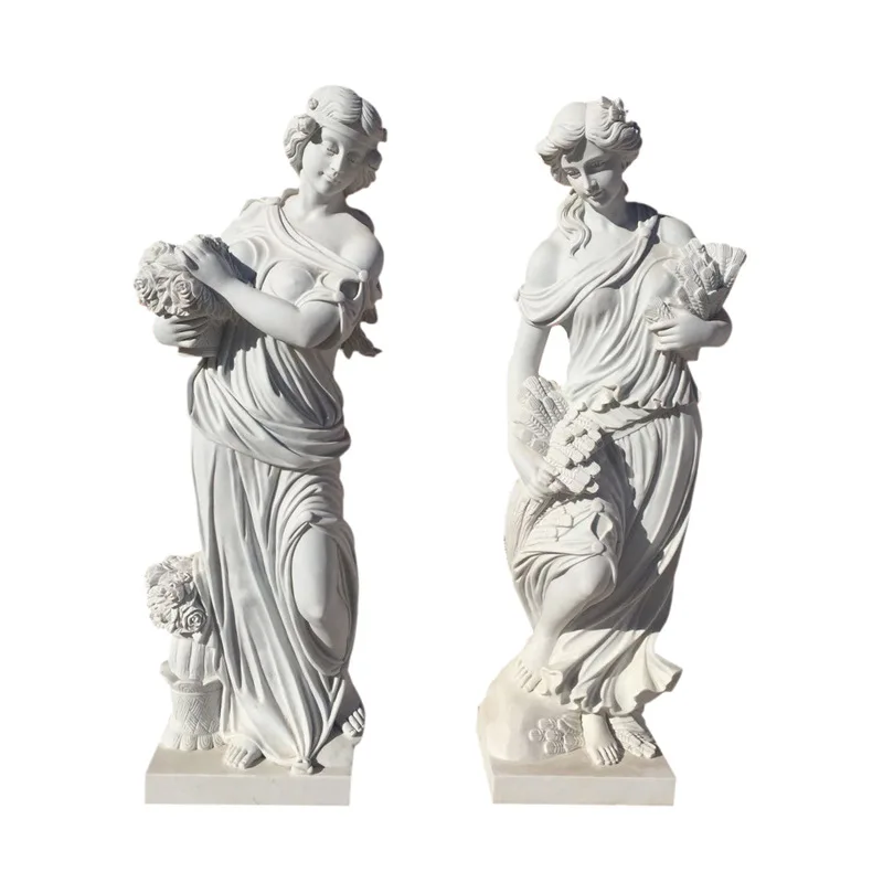 product outdoor garden decoration natural stone white angel four season lady carving and sculpture statue marble-0