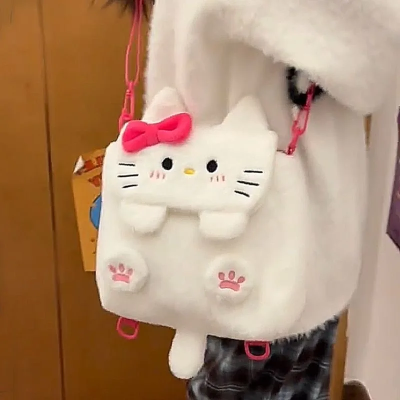 Cute Plush Backpack Versatile Female Student Double Bag Sweet Girl Single Shoulder & Cross-body Design