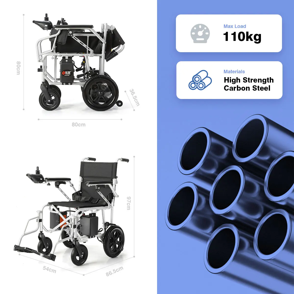 2026 Hot Sales Malaysia Cheap Price Steel Power Wheel Chair Portable Foldable Smart Ultra Light Electric Wheelchair for Disabled