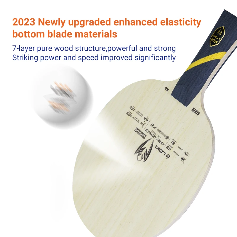 Loki K6 Table Tennis Blade - Professional Wood Paddle, 7-Ply Ayous