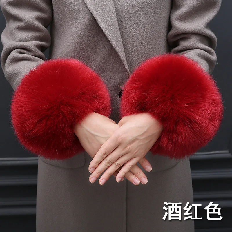 Манжеты женские из искусственного лисьего меха дизайнерские зимние теплые меховые однотонные манжеты на запястье пальто аксессуары для одежды