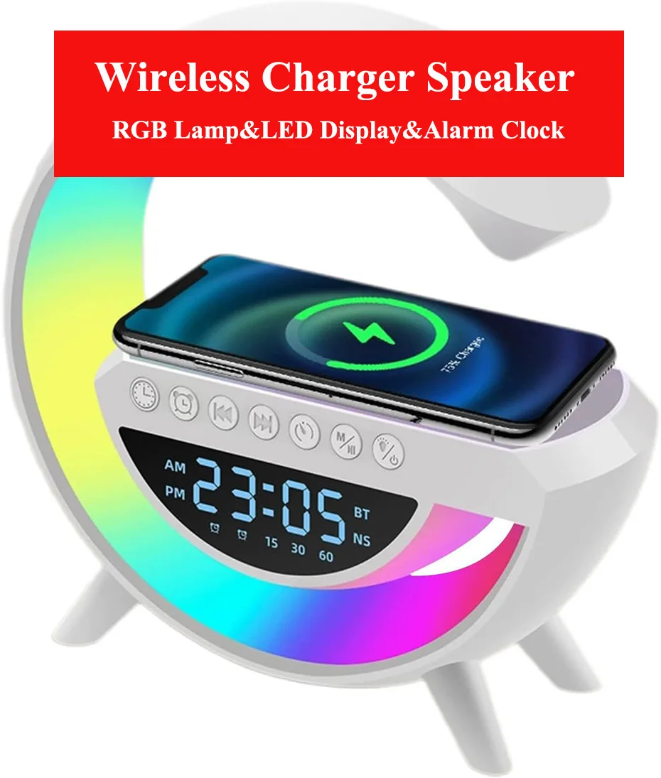 Wireless Phone Charger Speaker With Led Display Alarm Clock Rgb G