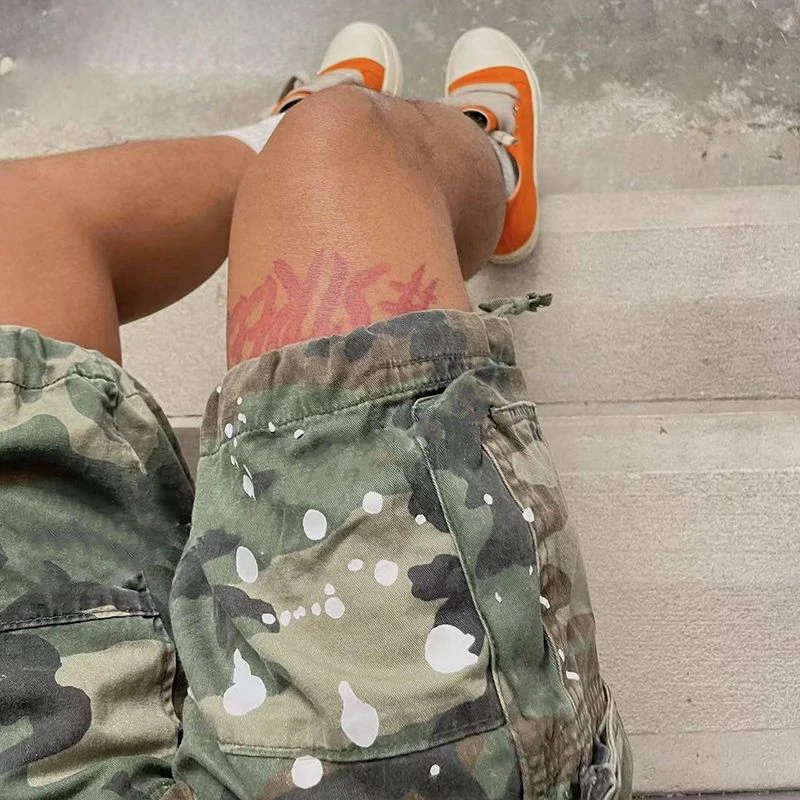 High Street Fashion Elastic Waist Jean Shorts Men Manufacturer Custom Logo Distressed Shorts Denim Camouflage Camo Cargo Shorts gallery 4