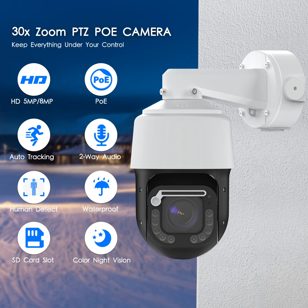 8mp 4k Ptz Dome Ip Camera 30x Optical Zoom Outdoor Human Ai Auto ...