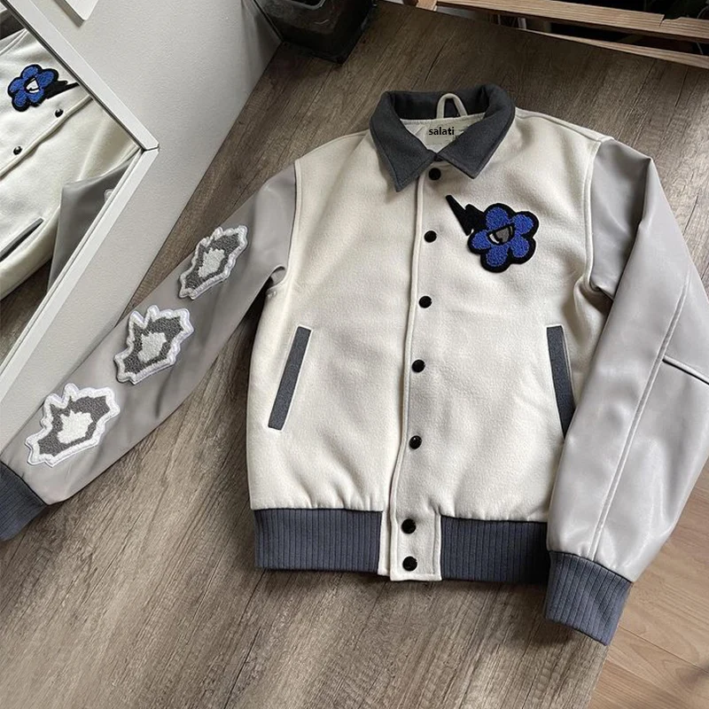 Custom Winter College Jacket Design Breathable Cotton Fleece Button Chenille Towel Embroidery Baseball Bomber Letterman Varsity