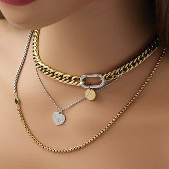 Fashion Design Waterproof 18K Gold Plated Zircon Necklaces Two Tone Stainless Steel Splicing Necklace 2024 Jewelry MK5074