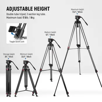 NEEWER 74" Pro Video Tripod Heavy Duty Camera Tripod With Telescopic Handle Scaled Base detail image