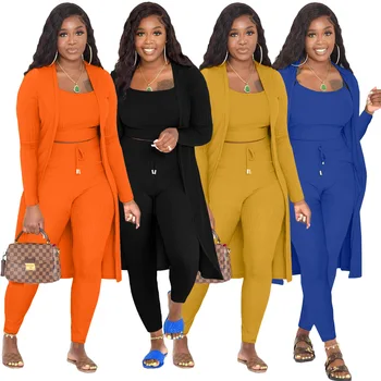 Women's 3-Piece High Waist Outfit Set - Crop Top, Umbilical Shorts & Flared Pants For Casual Wear & Sports