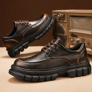 Factory-customized Fashionable Genuine Leather Formal Shoes Men's Lace-up Thick-soled Leather Shoes Business comfort Shoes