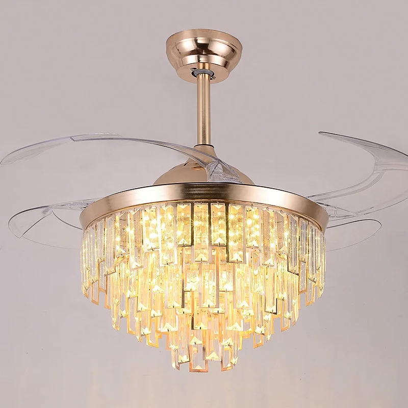 42 Pollici 3-Colore Cristallo Ventilatore da Soffitto Candelabro con Controllo Remoto 754G Ventilatore a Montaggio Diretto con Motore DC Tipo Interruttore Controllo Remoto